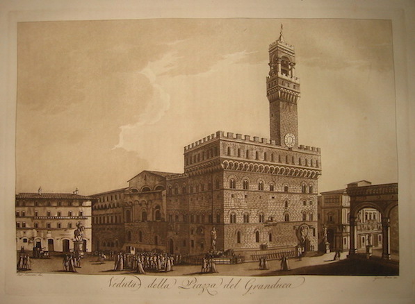 Terreni Antonio (disegnò) - Pera Giuseppe (incise) Veduta della Piazza del Granduca (Piazza della Signoria) 1801 Firenze 